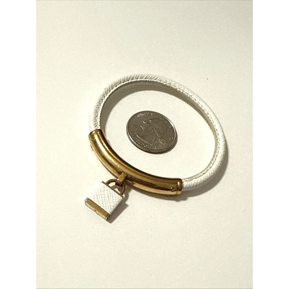 MICHAEL KORS Logo Lock White Leather Bangle Bracelet Gold Tone 8